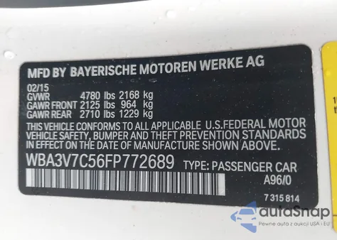 2015 BMW 428I z USA, uszkodzony, nr VIN WBA3V7C56FP772689